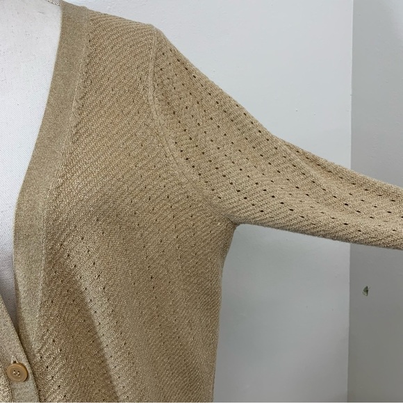 Lane Bryant Cardigan Sz 14/16 Beige Gold Metallic Loose Knit Long Sleeve Office - Picture 3 of 10